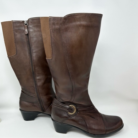 Clarks Bendables Brown Leather Zip Calf Under the Knee High Boots Size 9 - Picture 4 of 12
